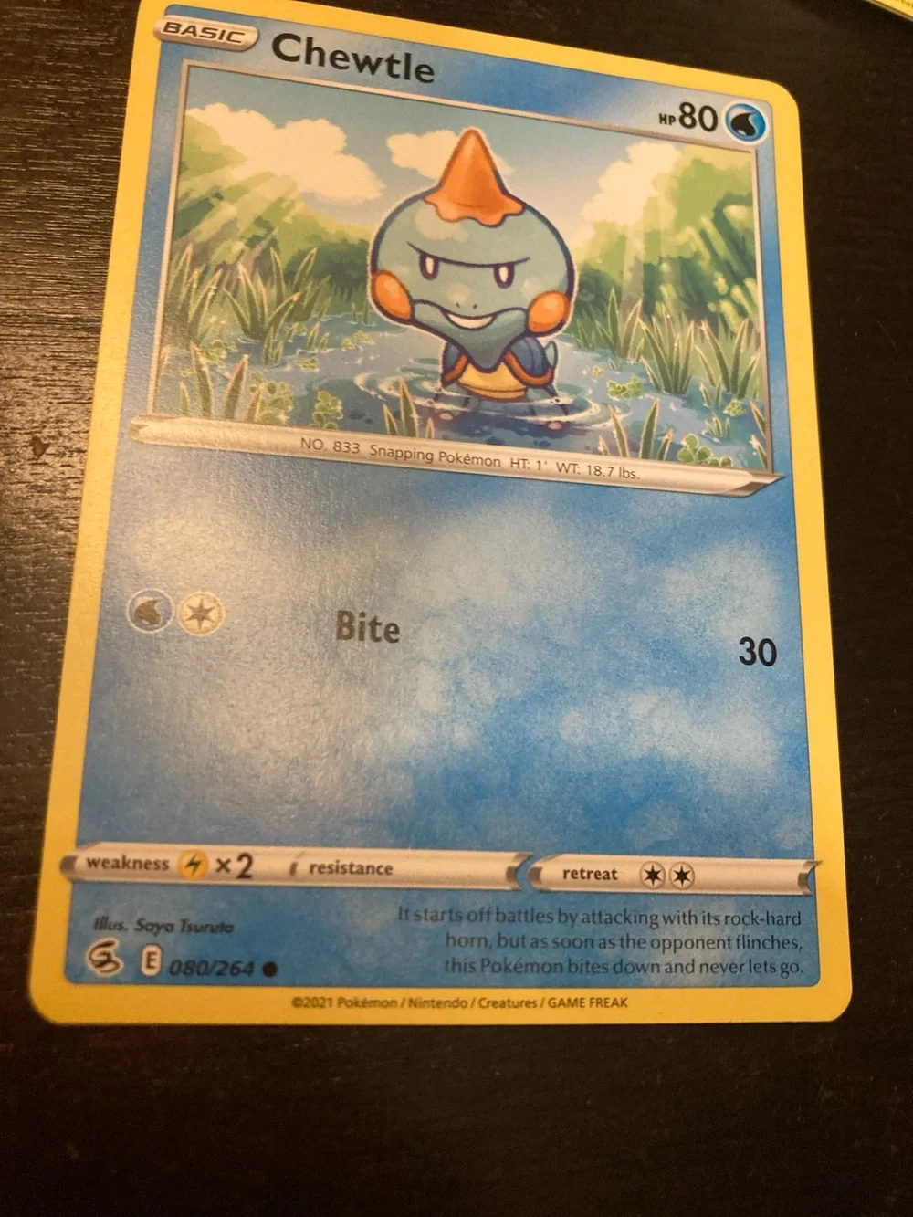 Pokemon Chewtle Trading Card - Blue, Yellow, Orange